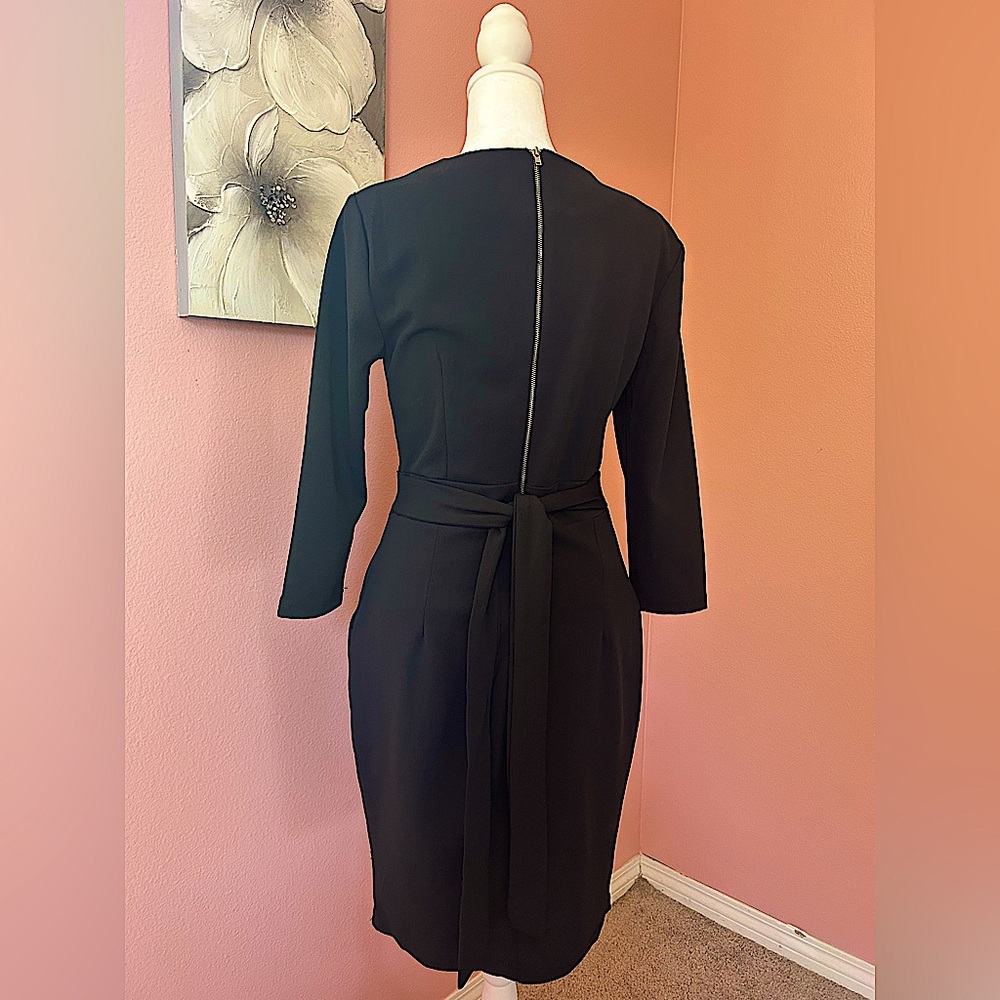 Love by Design black sophisticated chic midi dress ruched bodice and pockets M - Picture 2 of 8